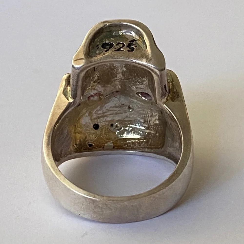 925 Silver stars skull bike biker ring cz stone